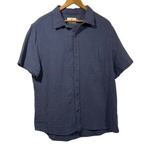 The Normal Brand Kalo Short Sleeve Button Up in Vintage Blue Gauze Sz XL Beachy
